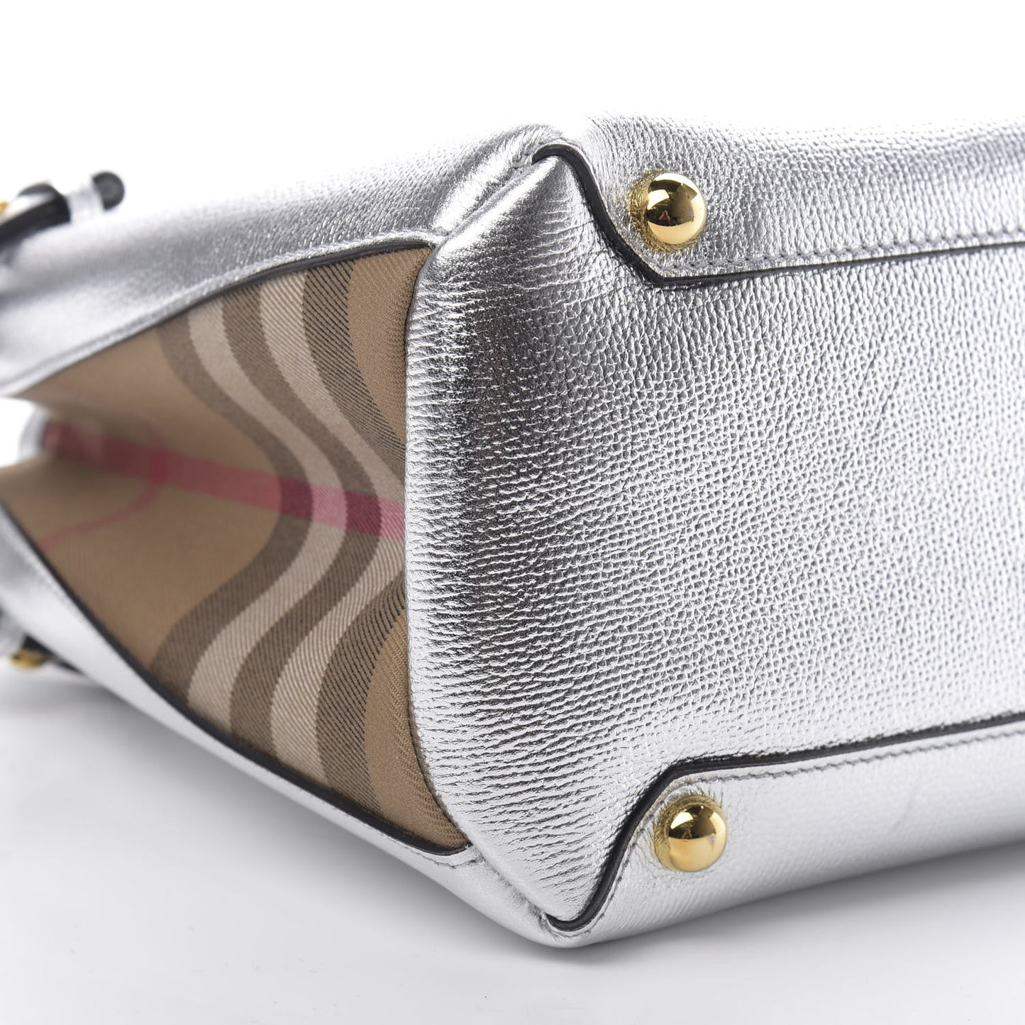 Metallic Grainy Calfskin House Check Medium Banner Tote Silver