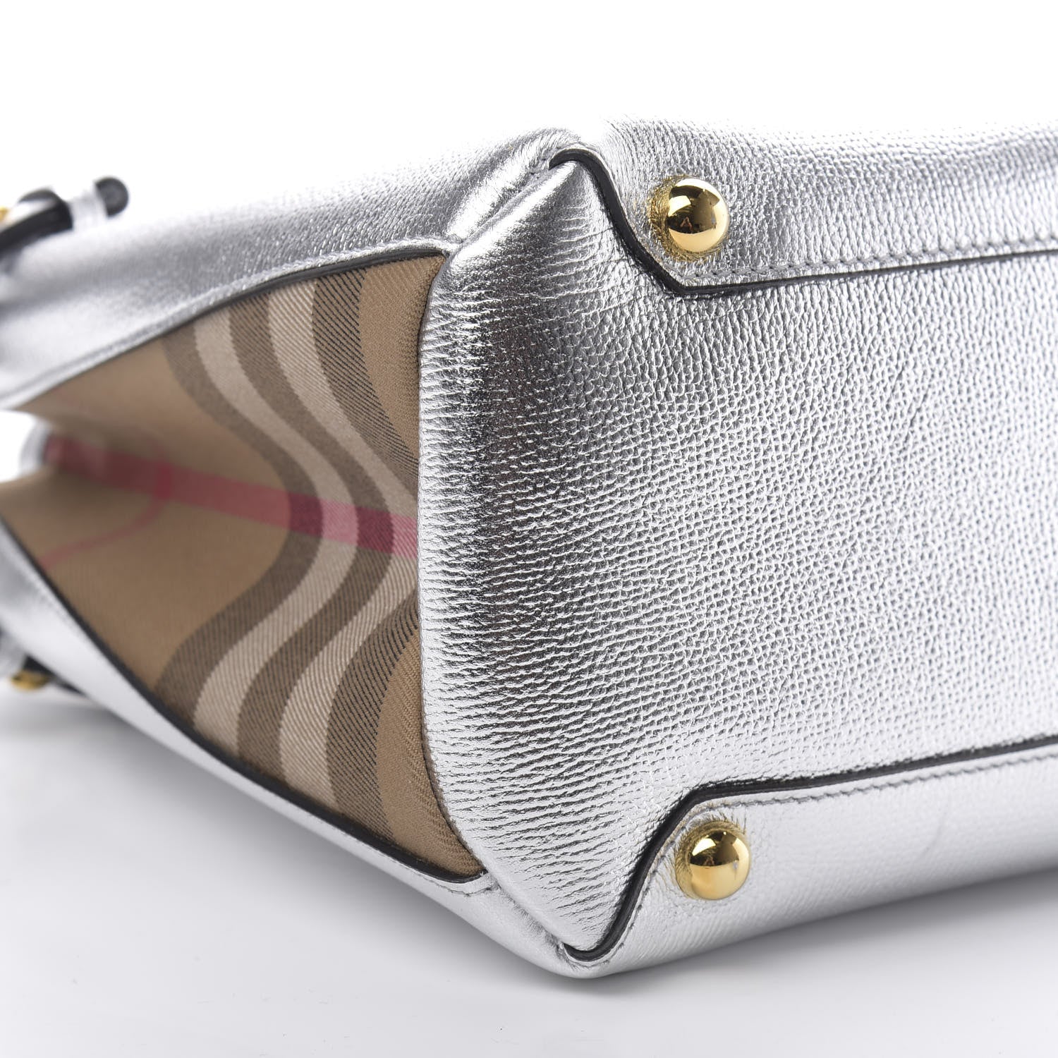 Burberry Metallic Grainy Calfskin House Check Medium Banner Tote Silver 10 of 12