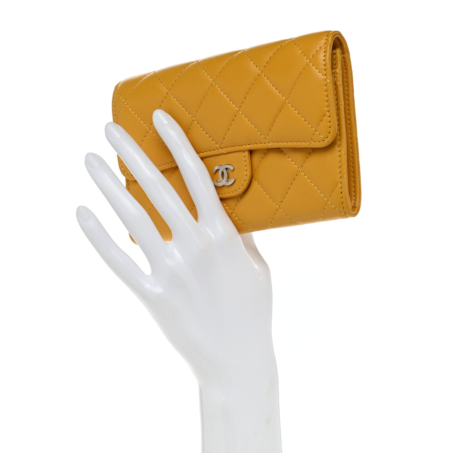 Lambskin Quilted Medium Flap Wallet Yellow