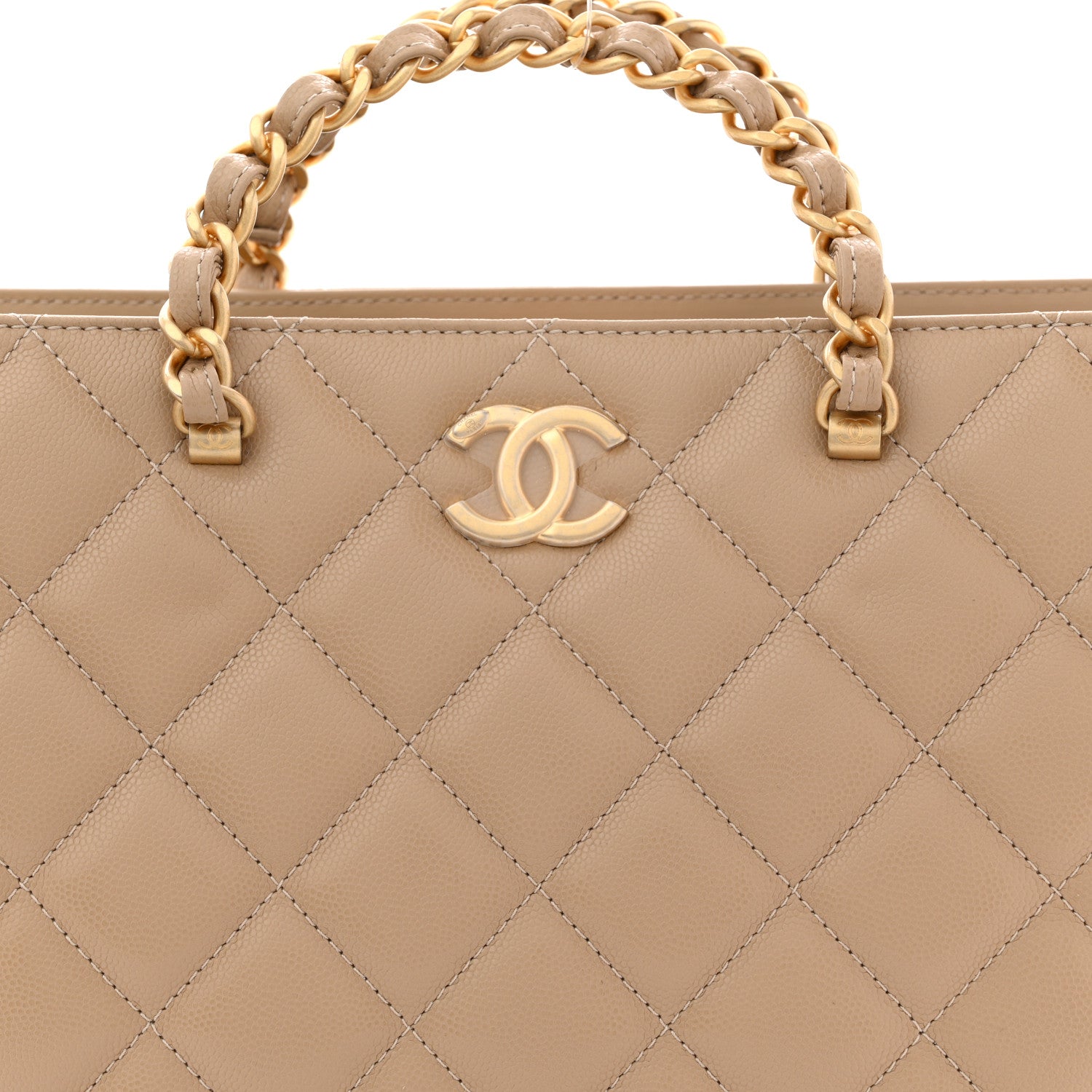 Chanel Shiny Caviar Quilted Chain Handle Shopping Tote Beige 9 of 12