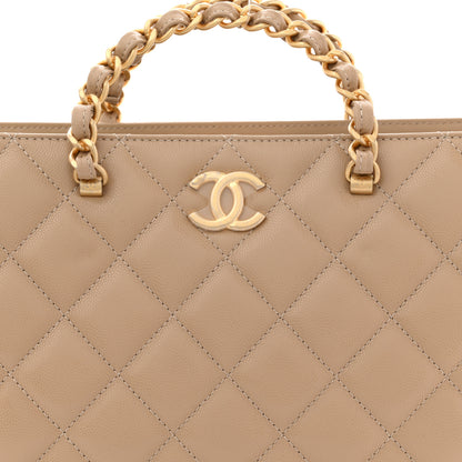 Chanel Shiny Caviar Quilted Chain Handle Shopping Tote Beige 9 of 12