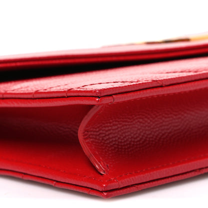 Saint Laurent Grain De Poudre Matelasse Chevron Monogram Envelope Chain Wallet Bandana Red 9 of 11