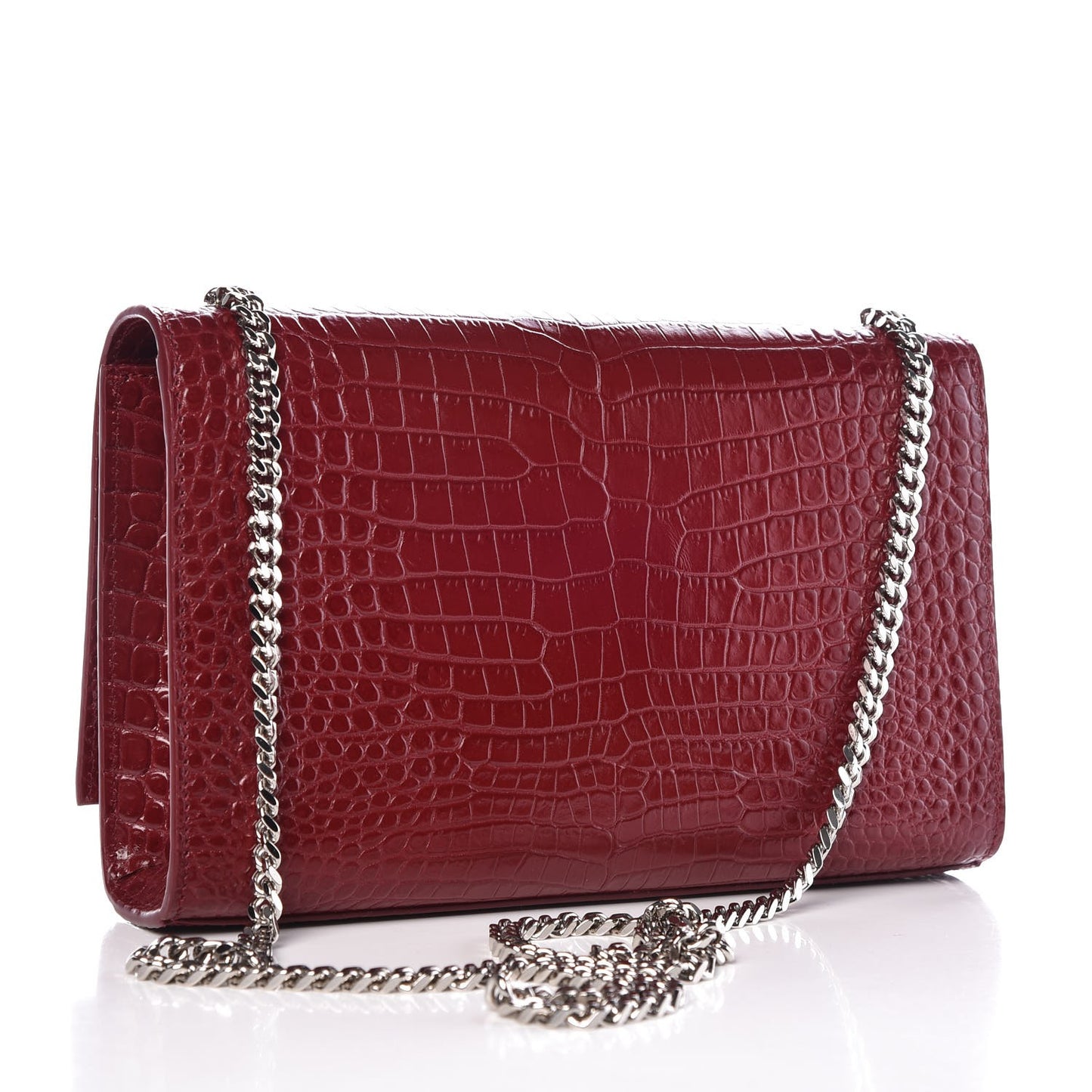 Calfskin Crocodile Embossed Medium Classic Monogram Kate Tassel Satchel Dark Red
