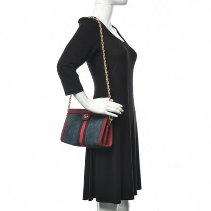 Gucci Suede Calfskin Web Small Ophidia Chain Shoulder Bag New Blue Romantic Cherry 2 of 13