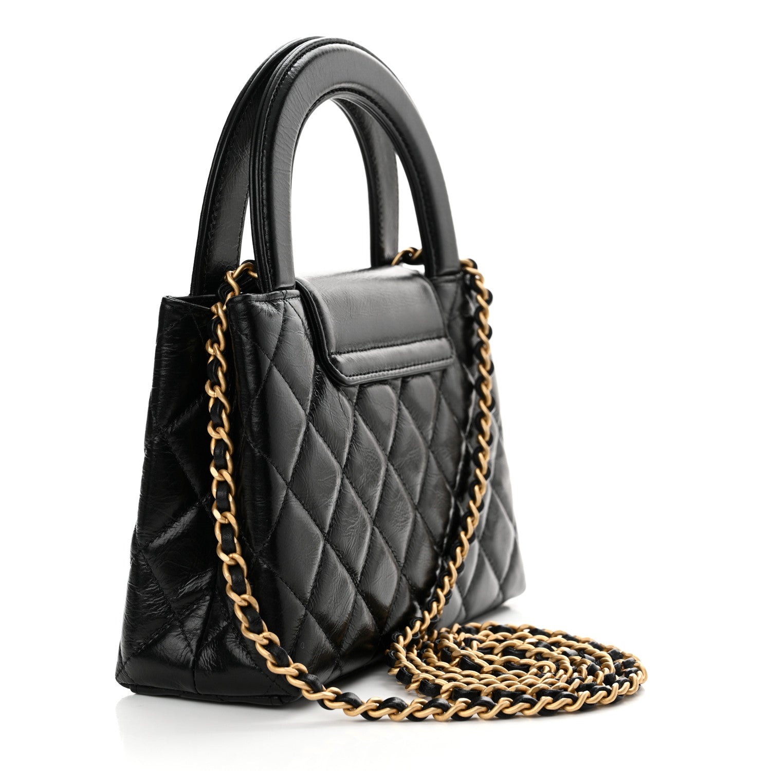 Chanel Shiny Aged Calfskin Quilted Nano Kelly Shopper Black 3 of 10