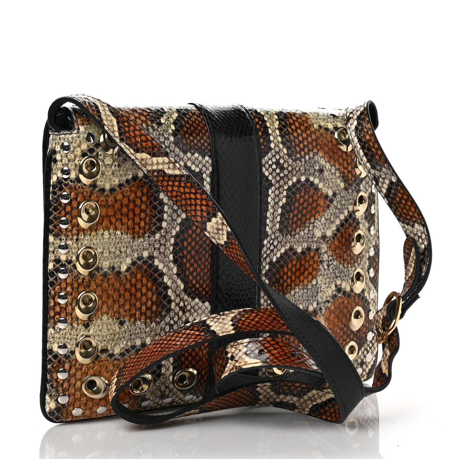 Gucci Snakeskin Medium Arli Flap Shoulder Bag Cognac Black 2 of 6