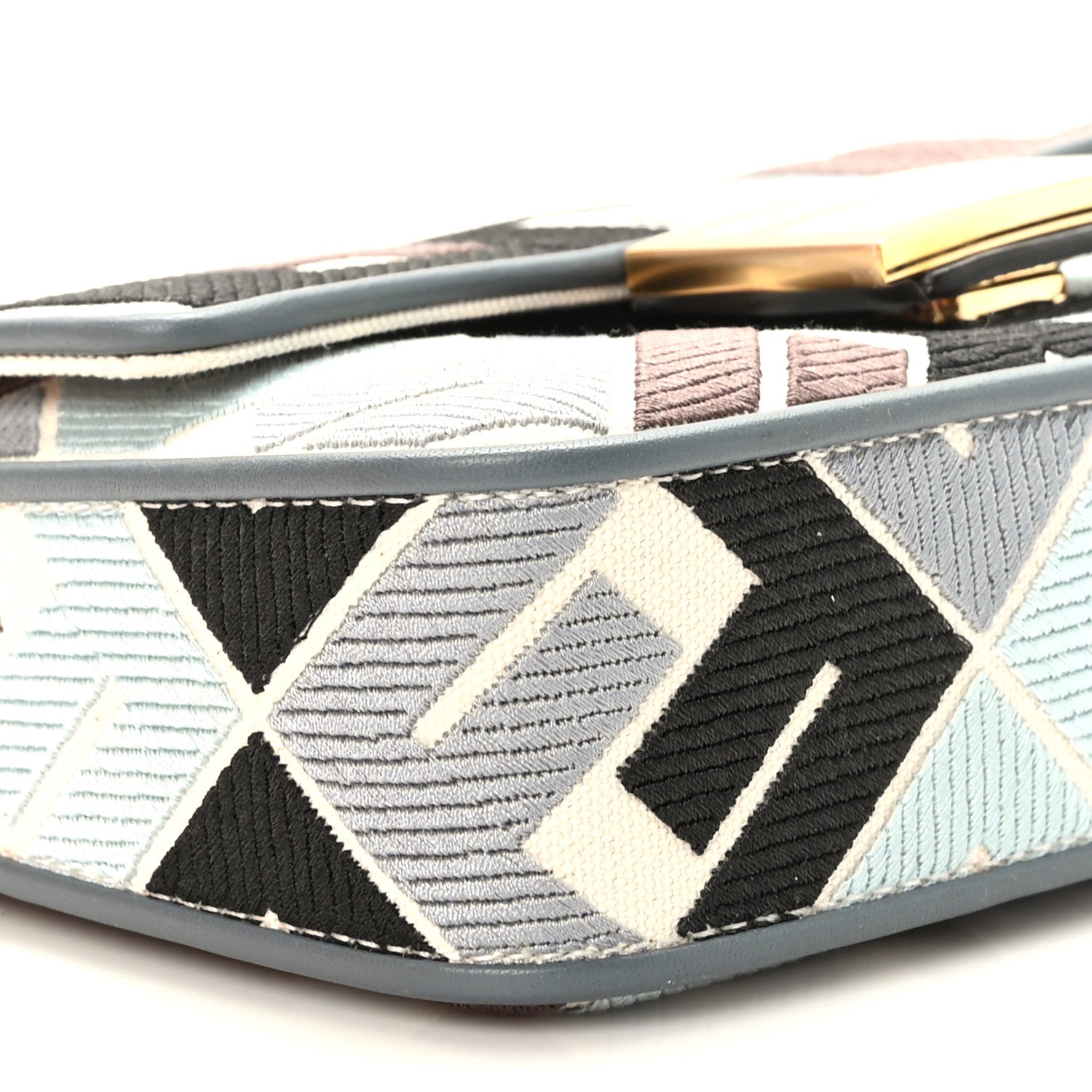 Fendi Canvas Vitello Seta FF Multicolor Embroidered Mini Baguette Multicolor Anice Tortora 8 of 9