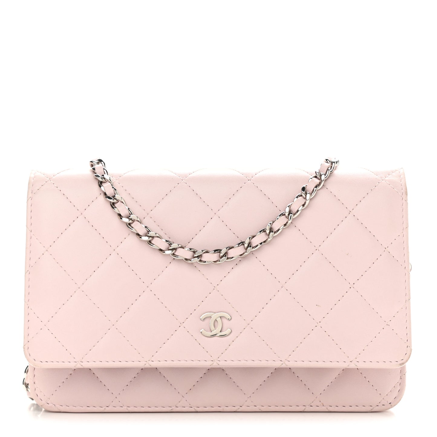 Lambskin Quilted Wallet On Chain WOC Light Pink