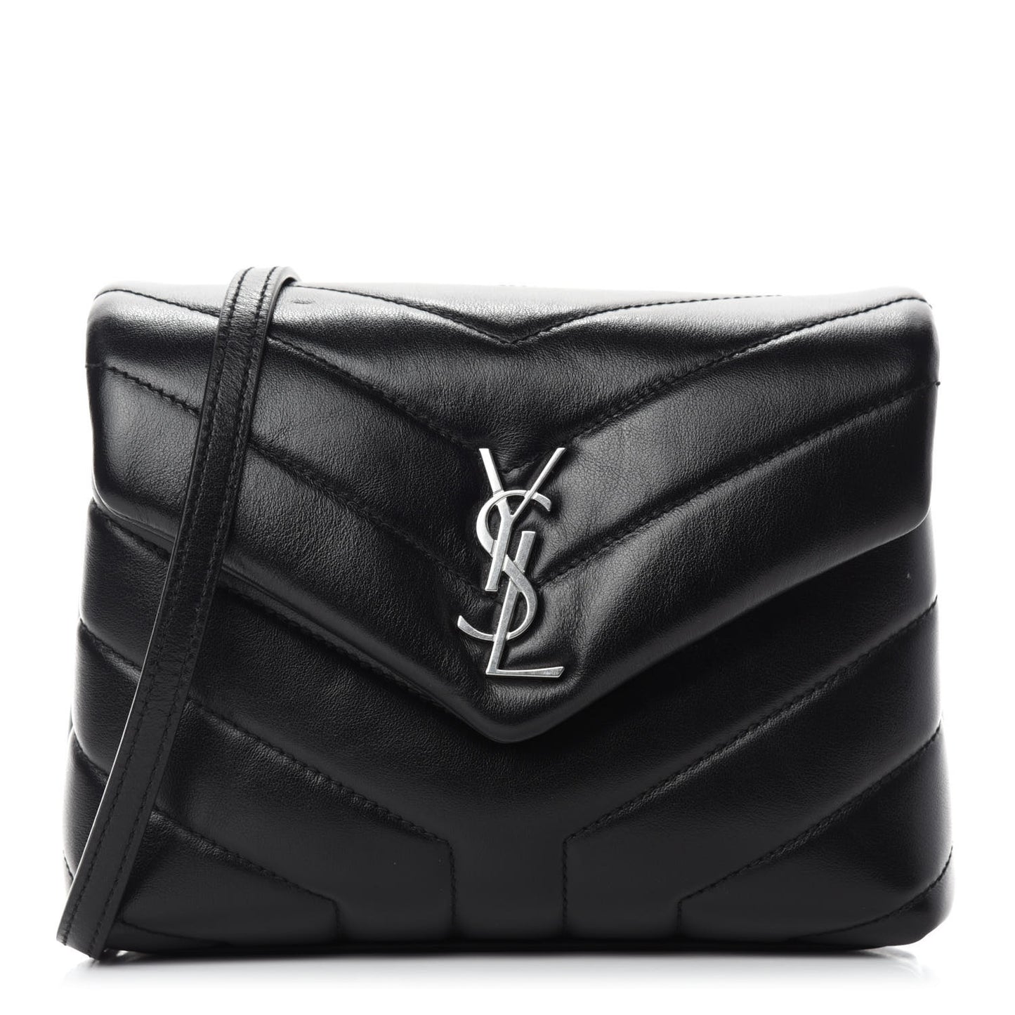 Calfskin Y Quilted Monogram Toy Loulou Crossbody Bag Black