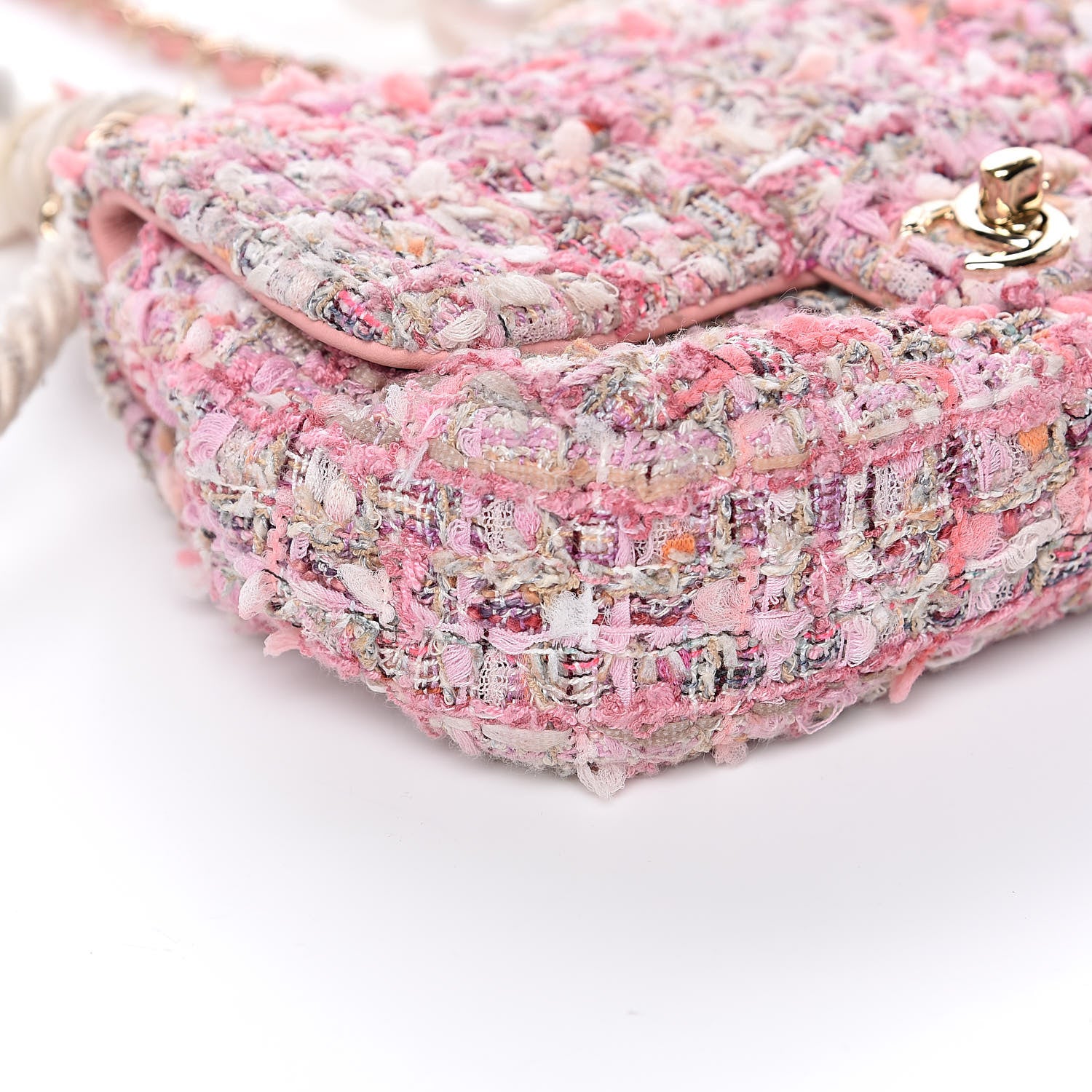 Chanel Tweed Mini Pearl Handle Flap Pink Beige Orange Ecru 8 of 10