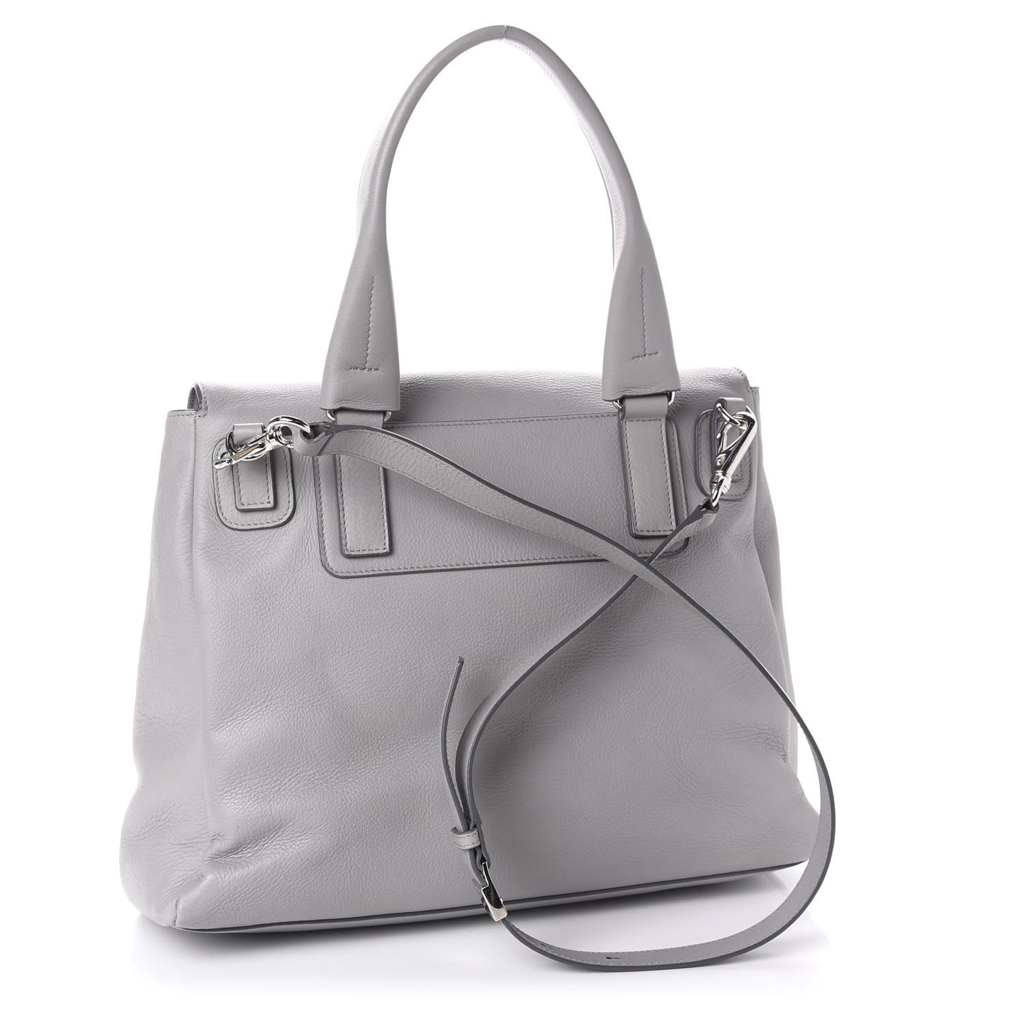 Grained Calfskin Medium Pandora Pure Flap Bag Pearl Grey