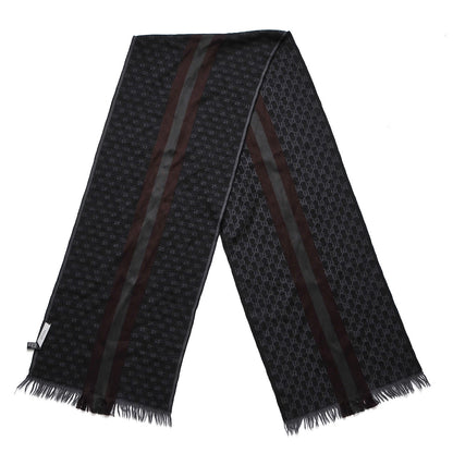 Gucci Wool Silk GG Monogram Web Verbier Fringe Scarf Charcoal 3 of 9