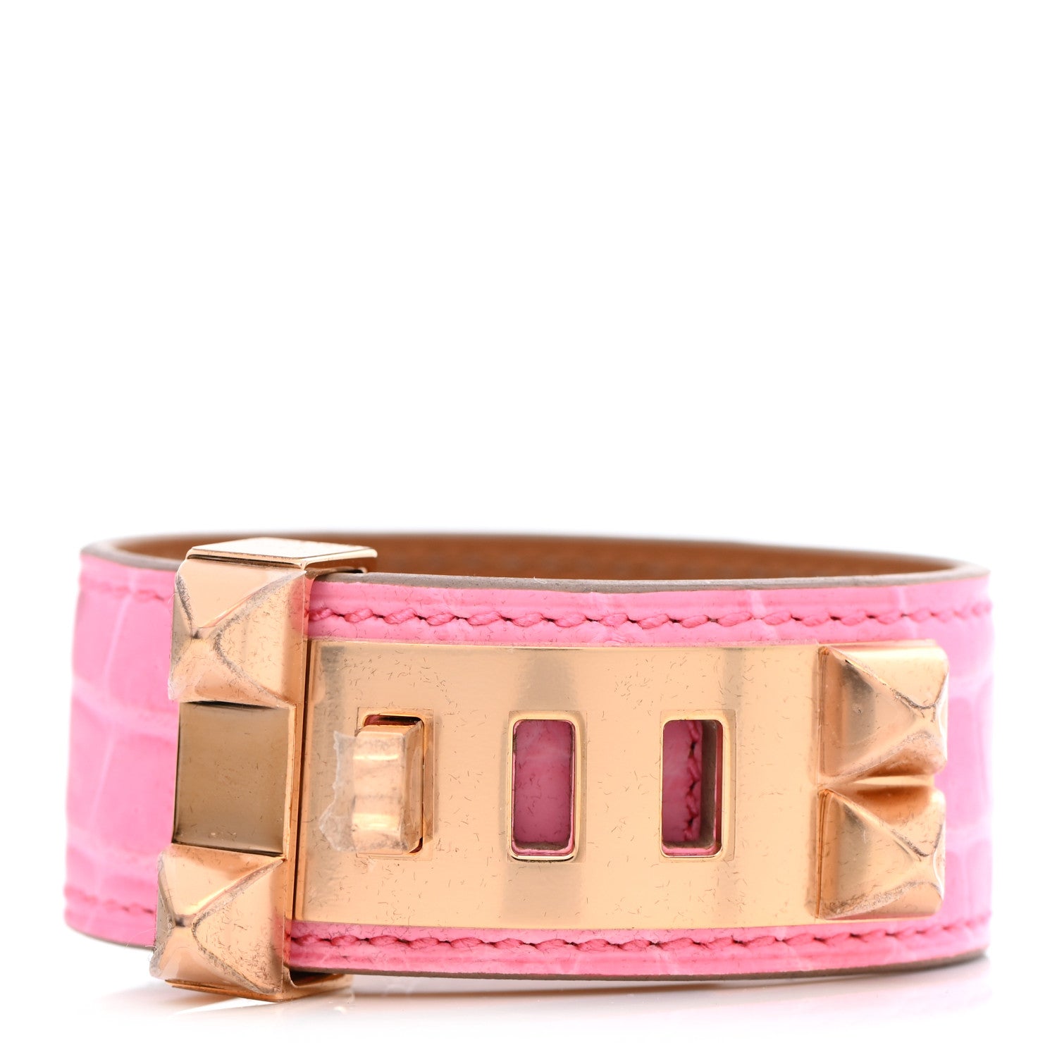 Hermes Matte Niloticus Crocodile Collier De Chien CDC 24 Bracelet T1 Rose Bubblegum 1 of 7