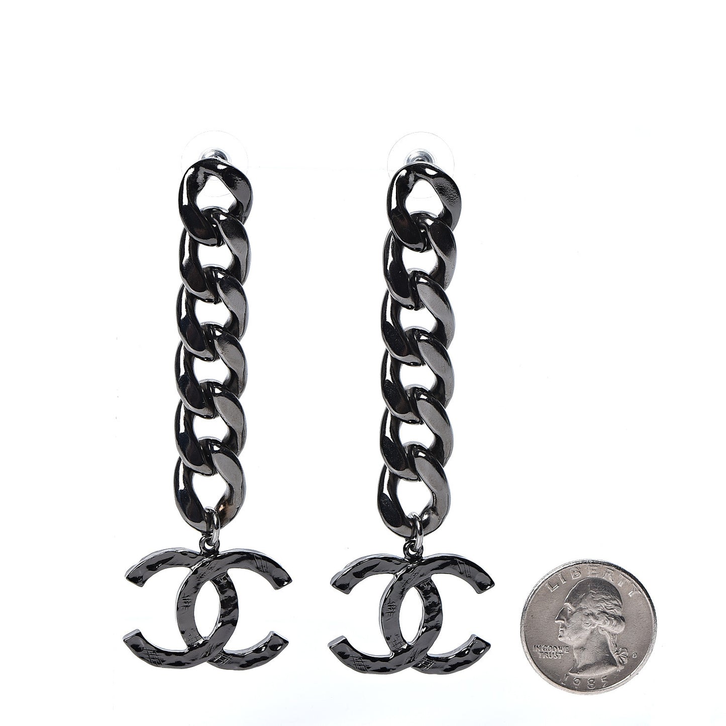 Metal CC Pick Drop Earrings Ruthenium