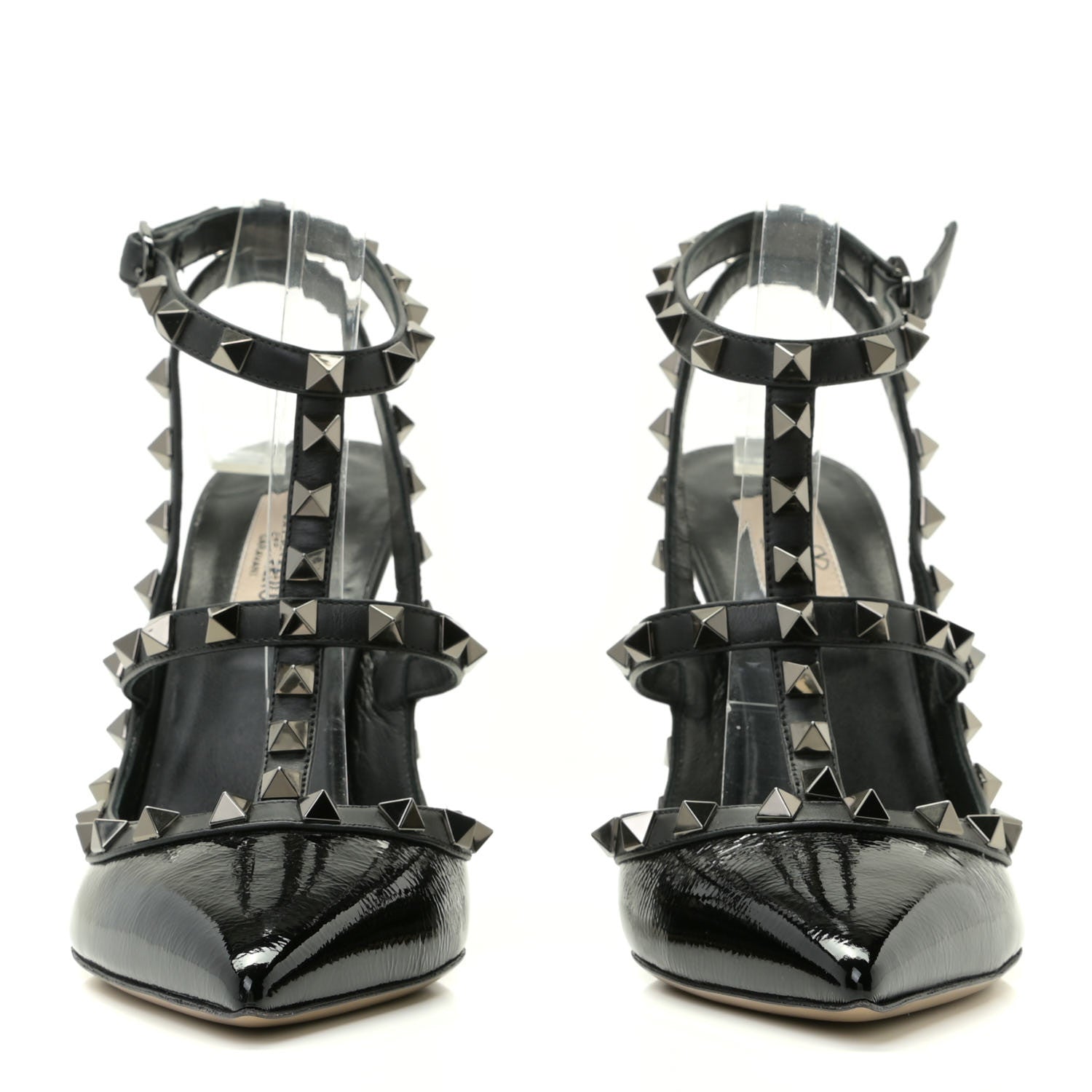 Valentino Garavani Crinkled Patent Rockstud Ankle Strap 100mm Pumps 37.5 Black 4 of 10