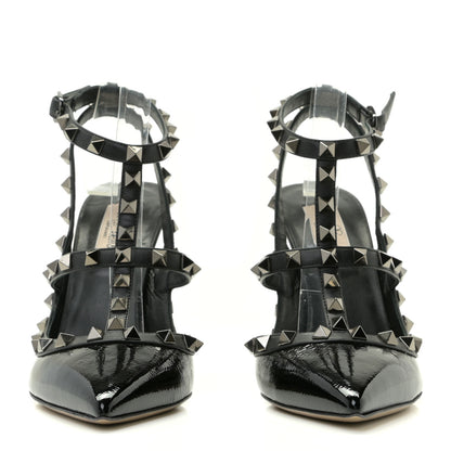 Valentino Garavani Crinkled Patent Rockstud Ankle Strap 100mm Pumps 37.5 Black 4 of 10