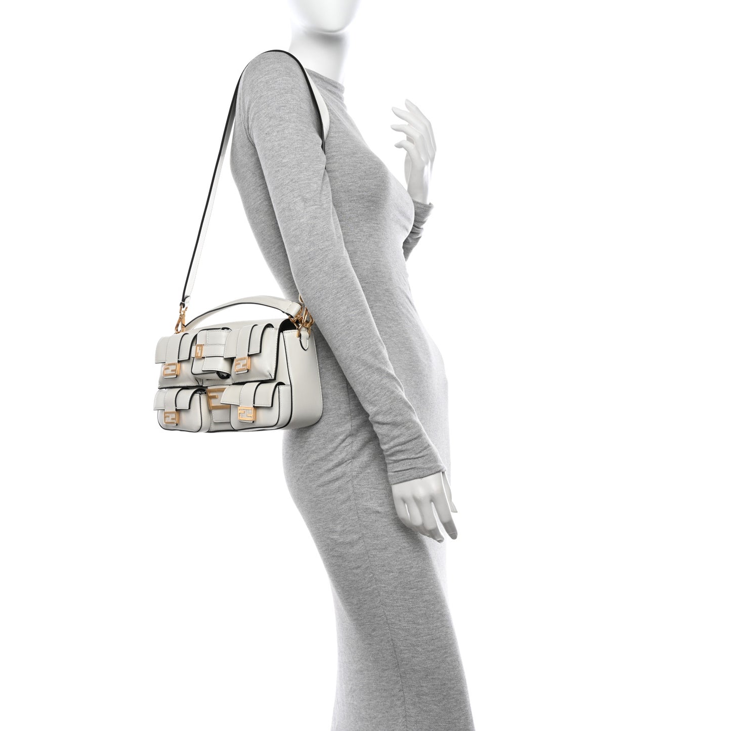 Shiny Nappa Multipocket Baguette White