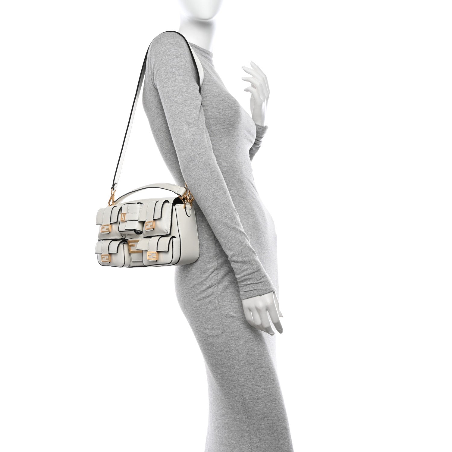 Fendi Shiny Nappa Multipocket Baguette White 2 of 10