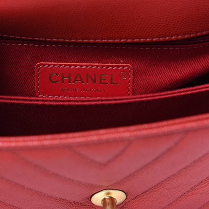 Chanel Caviar Chevron Quilted Mini Coco Handle Flap Red 5 of 9