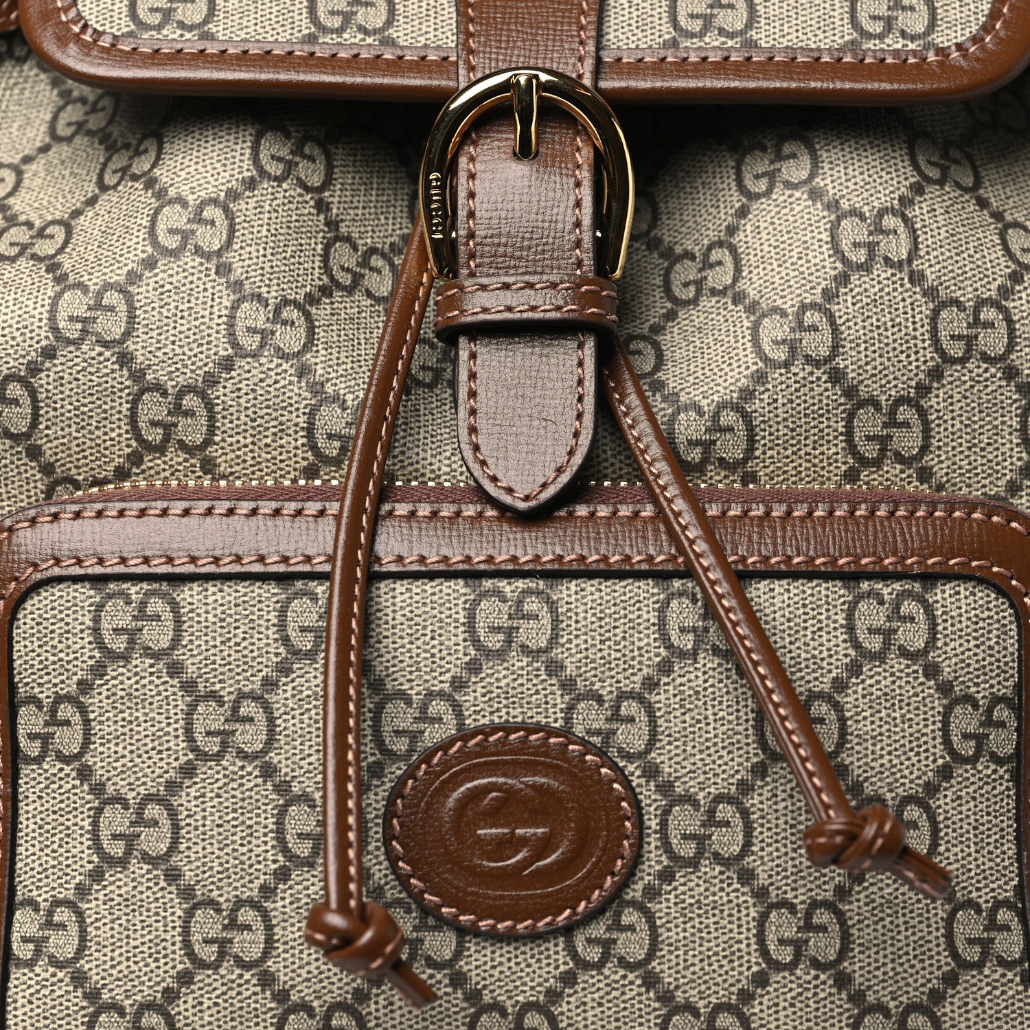 Gucci GG Supreme Monogram Azalea Calfskin Retro Interlocking G Buckle Backpack Beige Ebony Brown Sugar 8 of 10