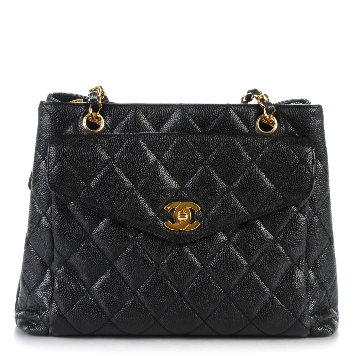 Caviar Quilted Flap Shoulder Bag Black