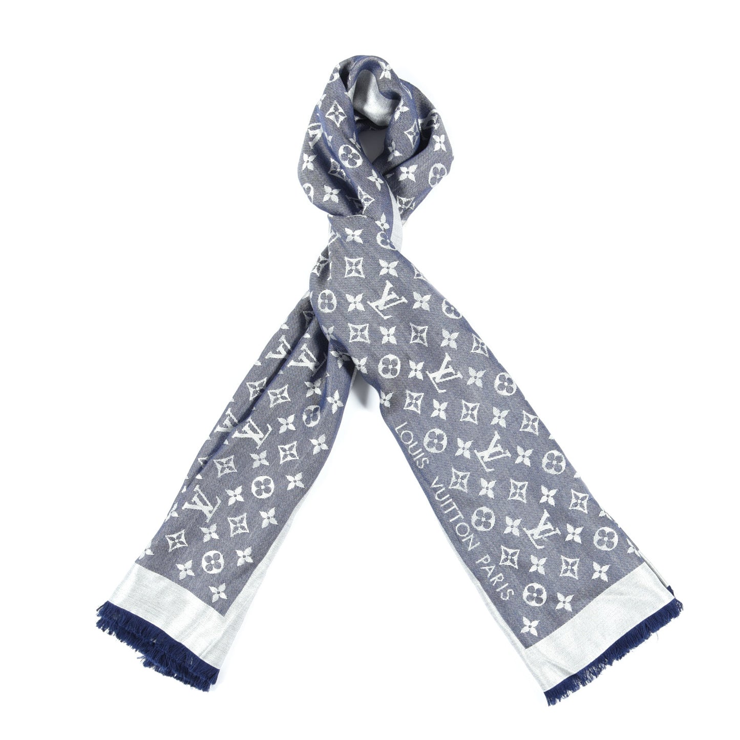 Silk Wool Monogram Denim Shawl Blue