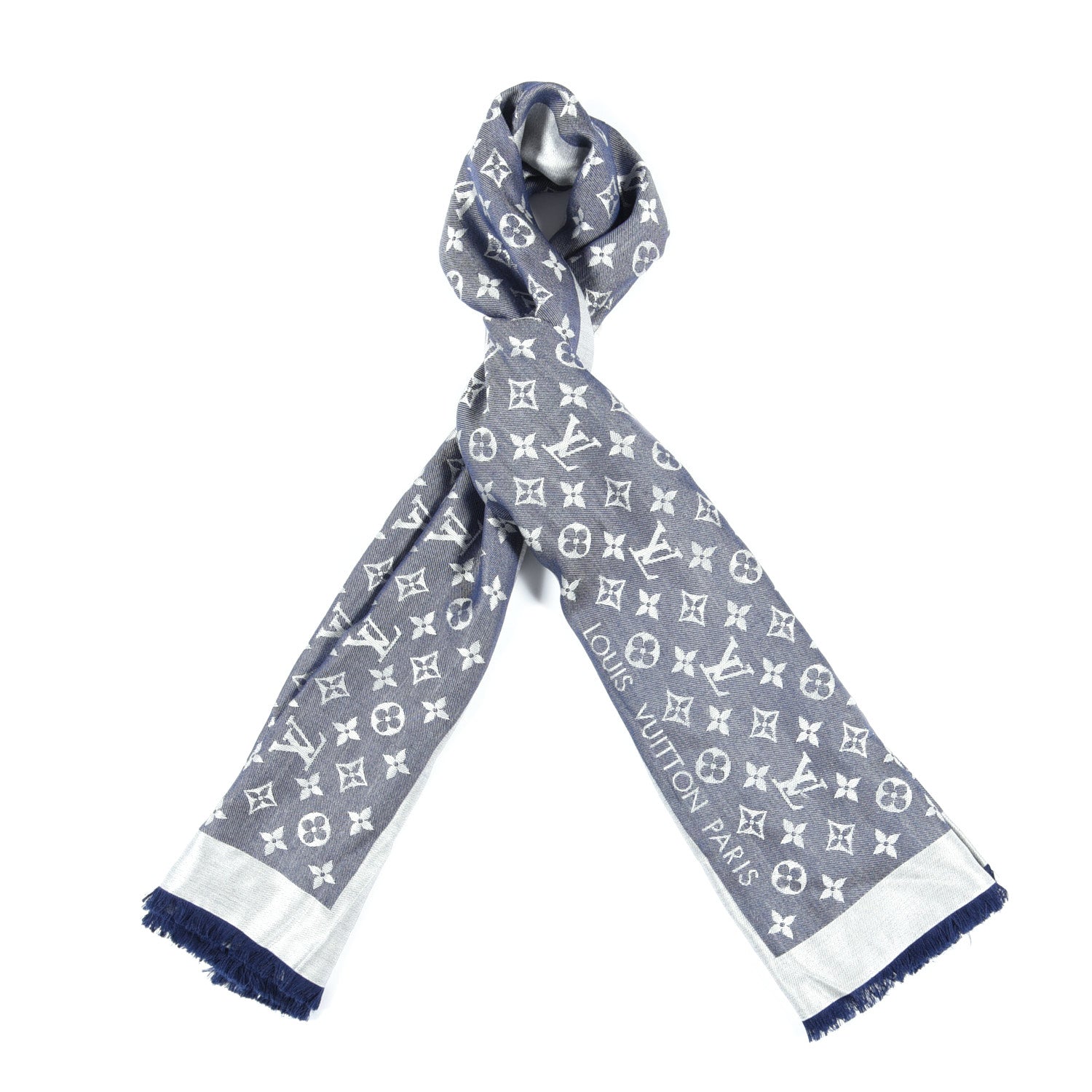 Louis Vuitton Silk Wool Monogram Denim Shawl Blue 1 of 6