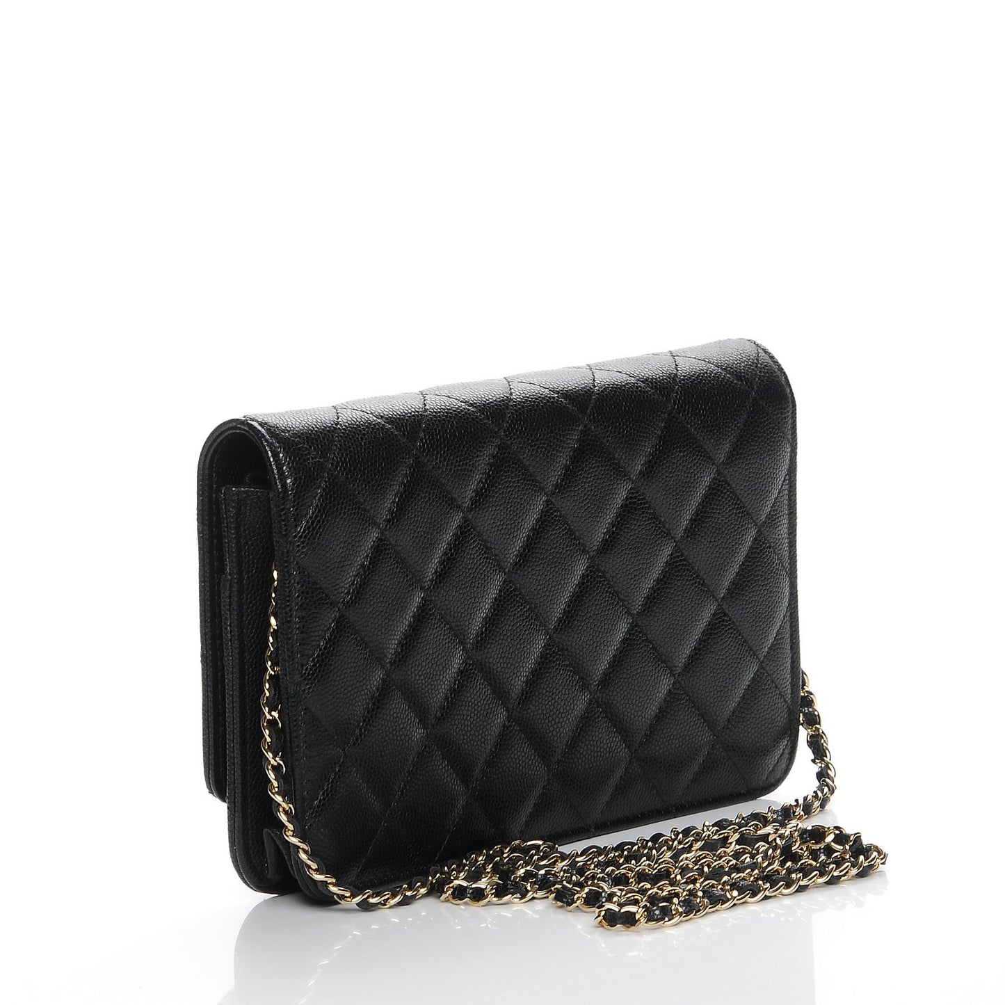 Caviar Quilted Golden Class Wallet On Chain WOC Black