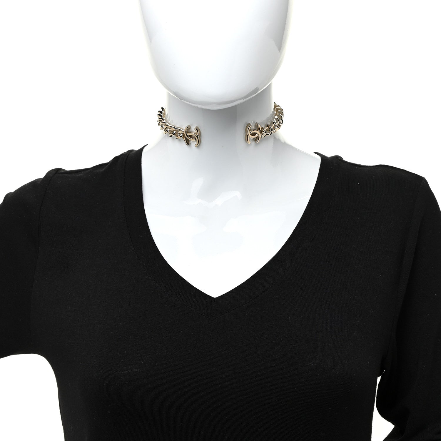 Chanel Metal CC Chain Link Choker Necklace S Gold 2 of 4