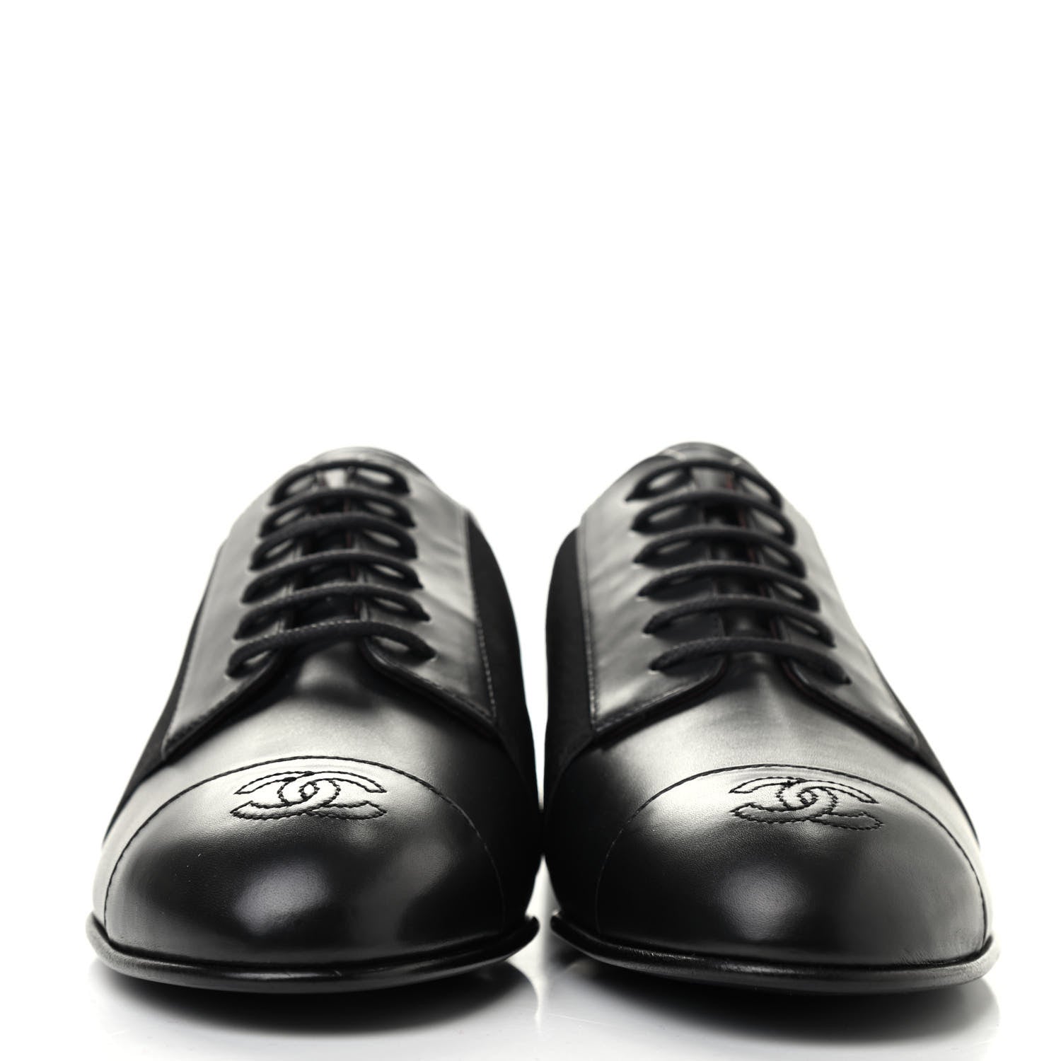Chanel Calfskin Elastic Lace Up Cap Toe CC Loafers 36 Black 2 of 8