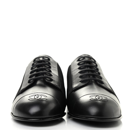 Chanel Calfskin Elastic Lace Up Cap Toe CC Loafers 36 Black 2 of 8