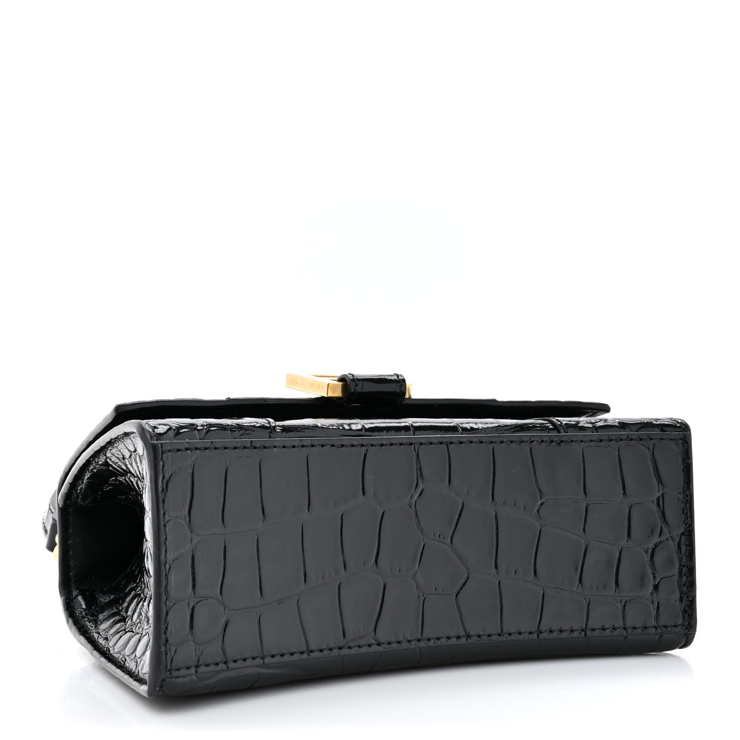 Balenciaga Shiny Calfskin Crocodile Embossed Hourglass Top Handle Bag XS Black 4 of 12