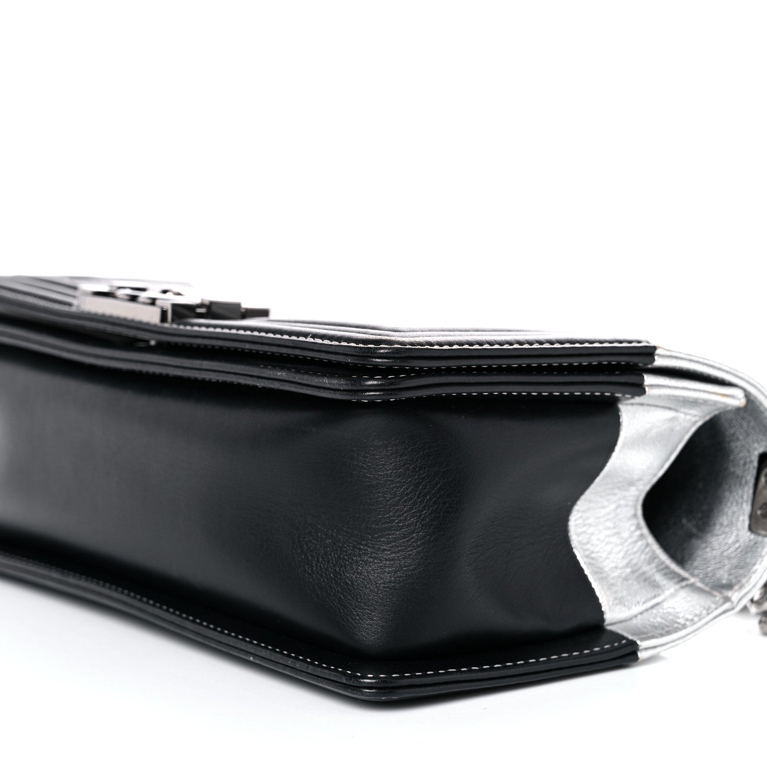 Chanel Metallic Goatskin Calfskin Medium Boy Flap Silver Black 9 of 15