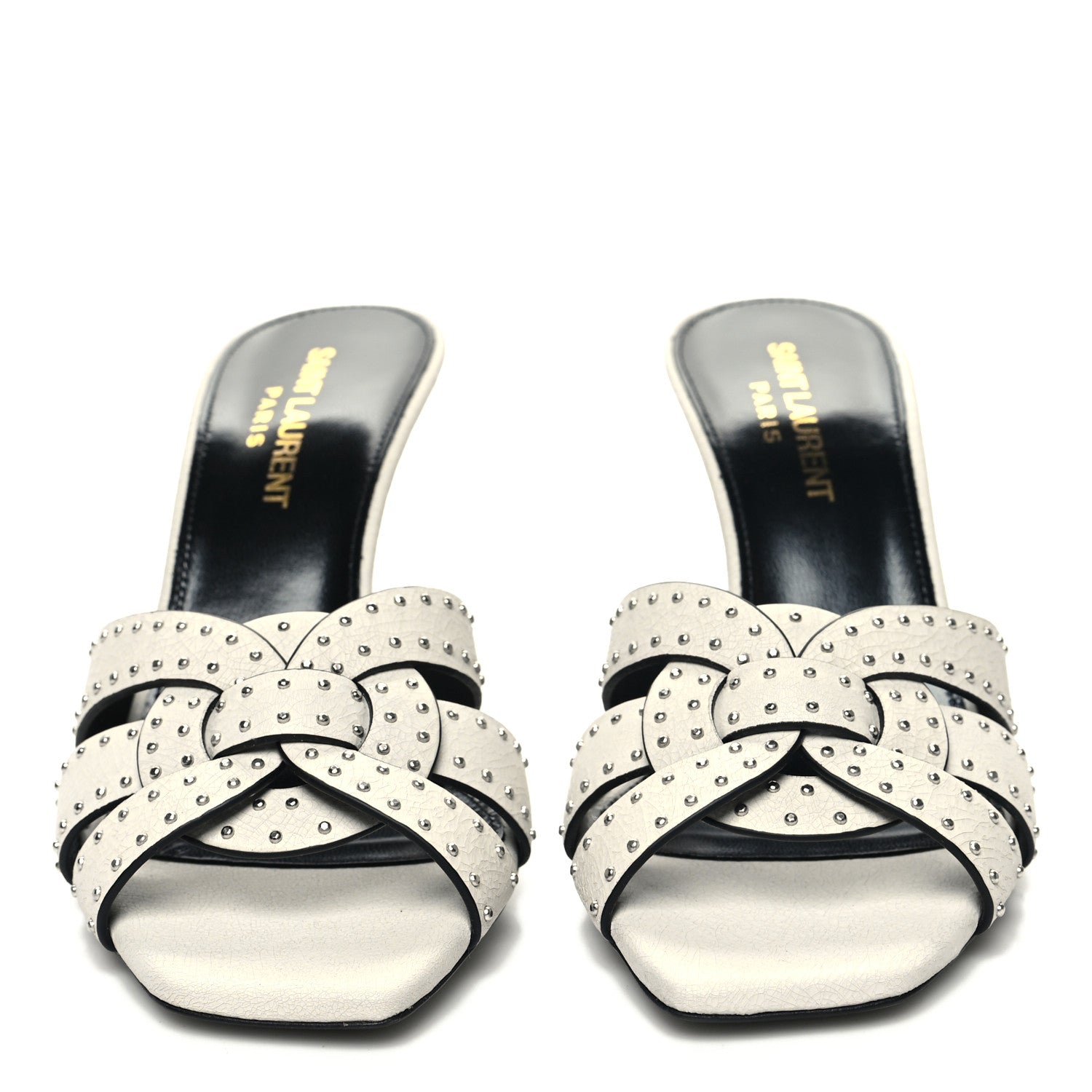 Saint Laurent Grain De Poudre Tribute 85 Slide Studded Sandals 35.5 Off White 2 of 9
