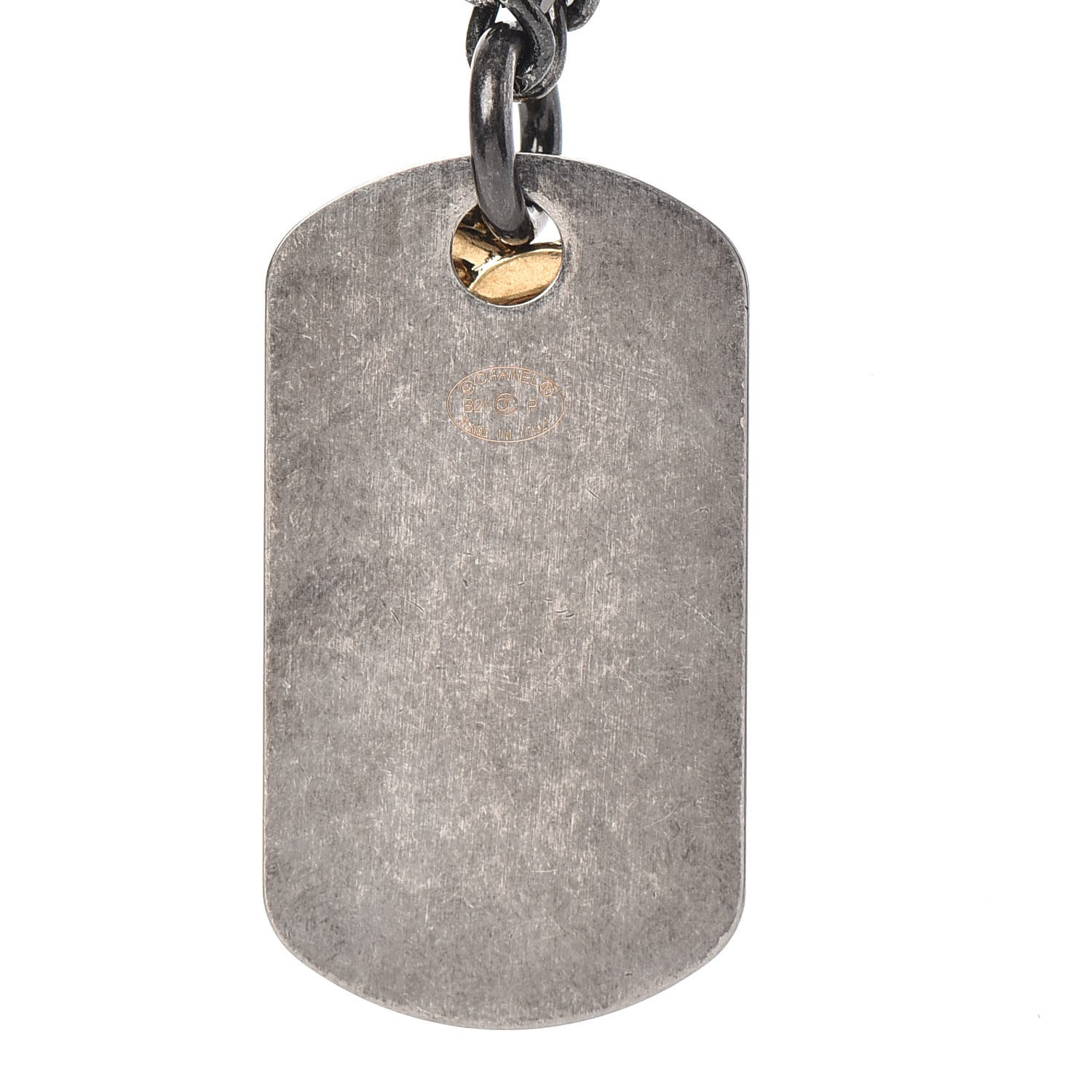 Chanel Ruthenium ID Dog Tag Charm Necklace Silver Gold 6 of 6