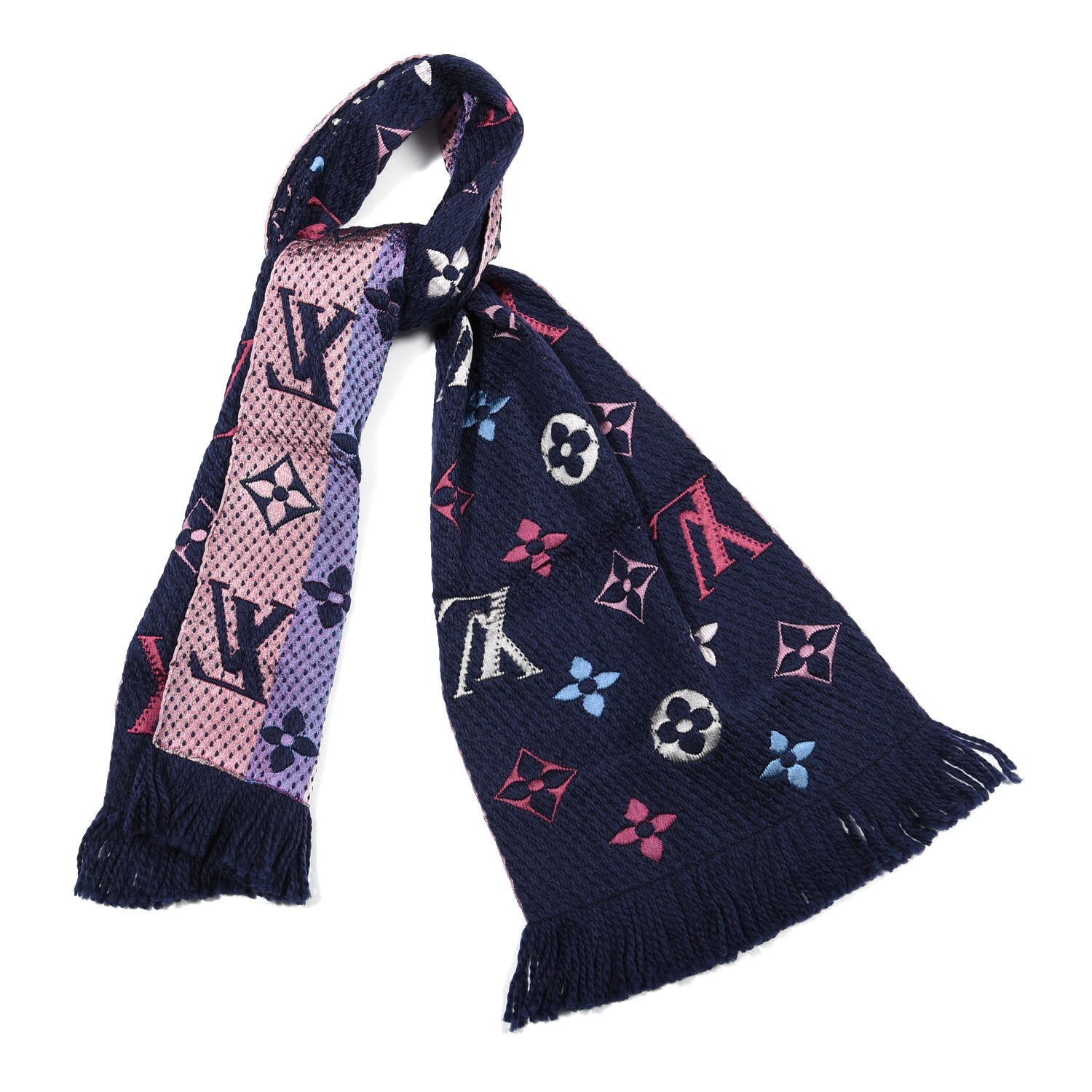 Louis Vuitton Wool Silk Rainbow Logomania Scarf Navy 1 of 3