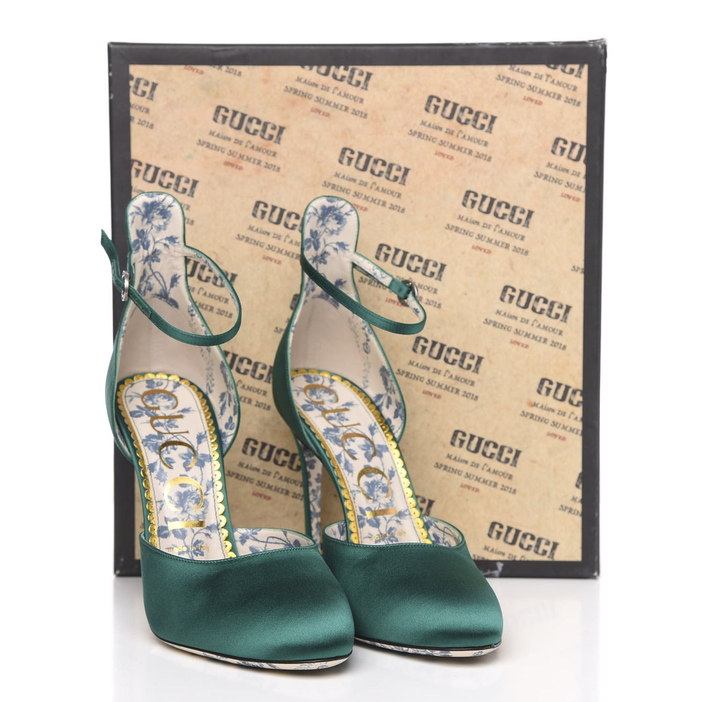 Satin Daisy Ankle Strap d'Orsay 105 Pumps 39.5 Emerald Green