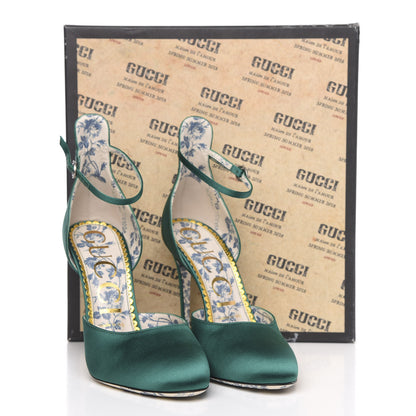 Gucci Satin Daisy Ankle Strap d'Orsay 105 Pumps 39.5 Emerald Green 8 of 8