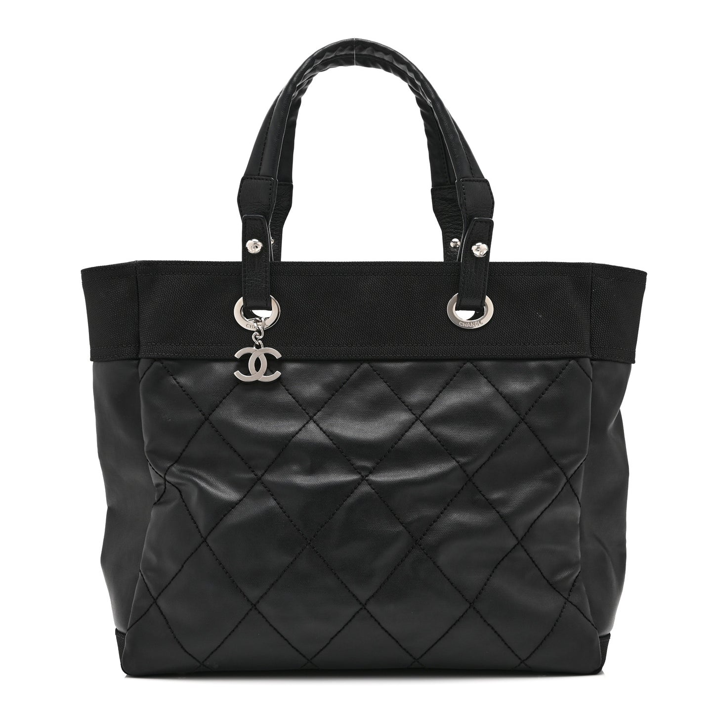 Coated Canvas Quilted Large Paris Biarritz Tote Black