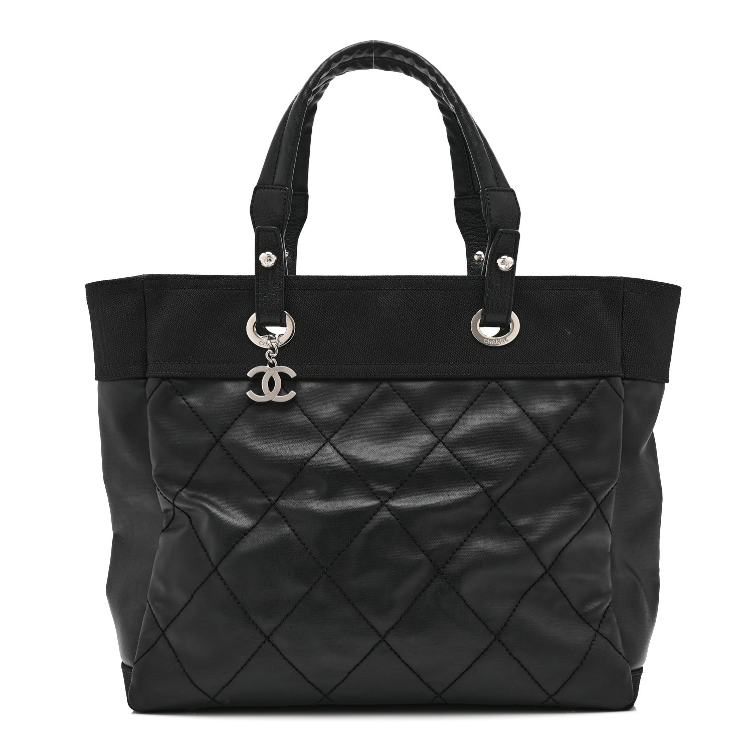 Chanel Coated Canvas Quilted Large Paris Biarritz Tote Black 1 of 10