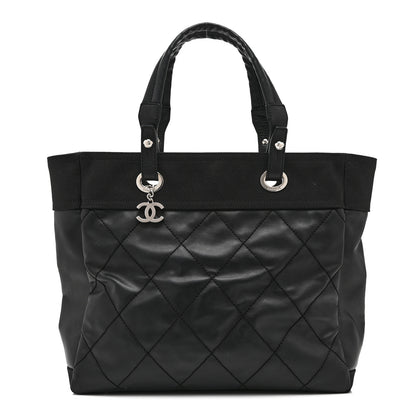 Chanel Coated Canvas Quilted Large Paris Biarritz Tote Black 1 of 10