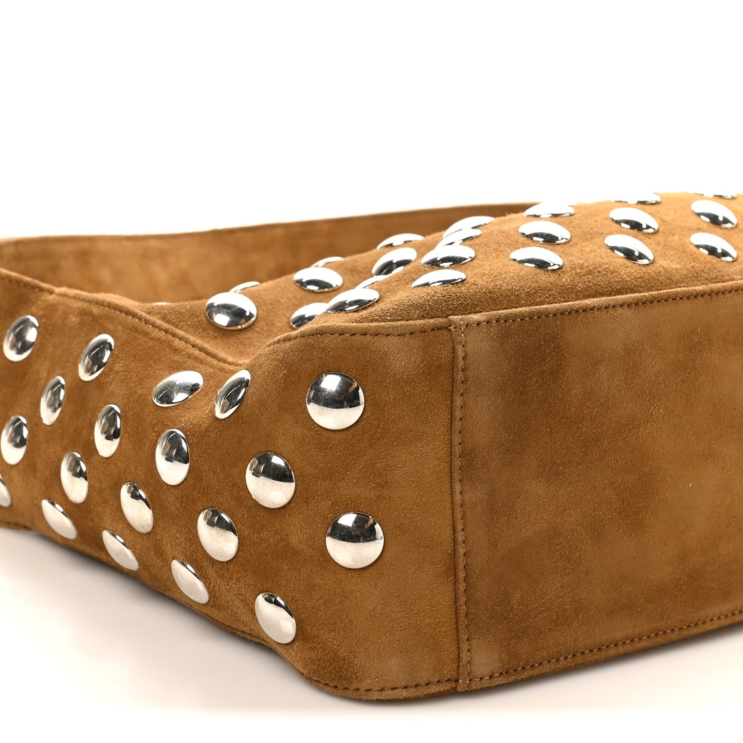 Suede Calfskin Studded Elena Nougat