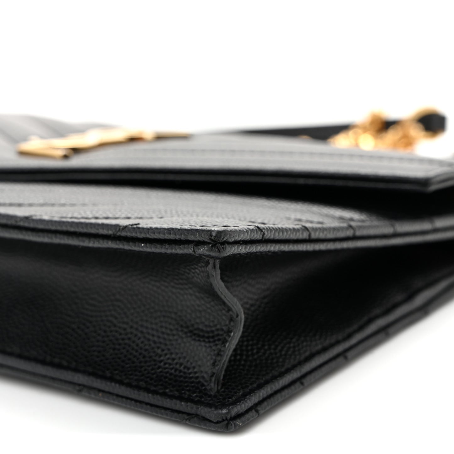 Grain De Poudre Matelasse Chevron Monogram Envelope Chain Wallet Black