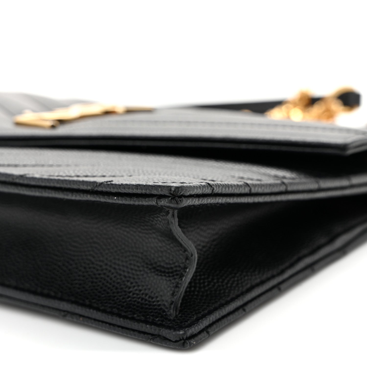 Saint Laurent Grain De Poudre Matelasse Chevron Monogram Envelope Chain Wallet Black 10 of 11
