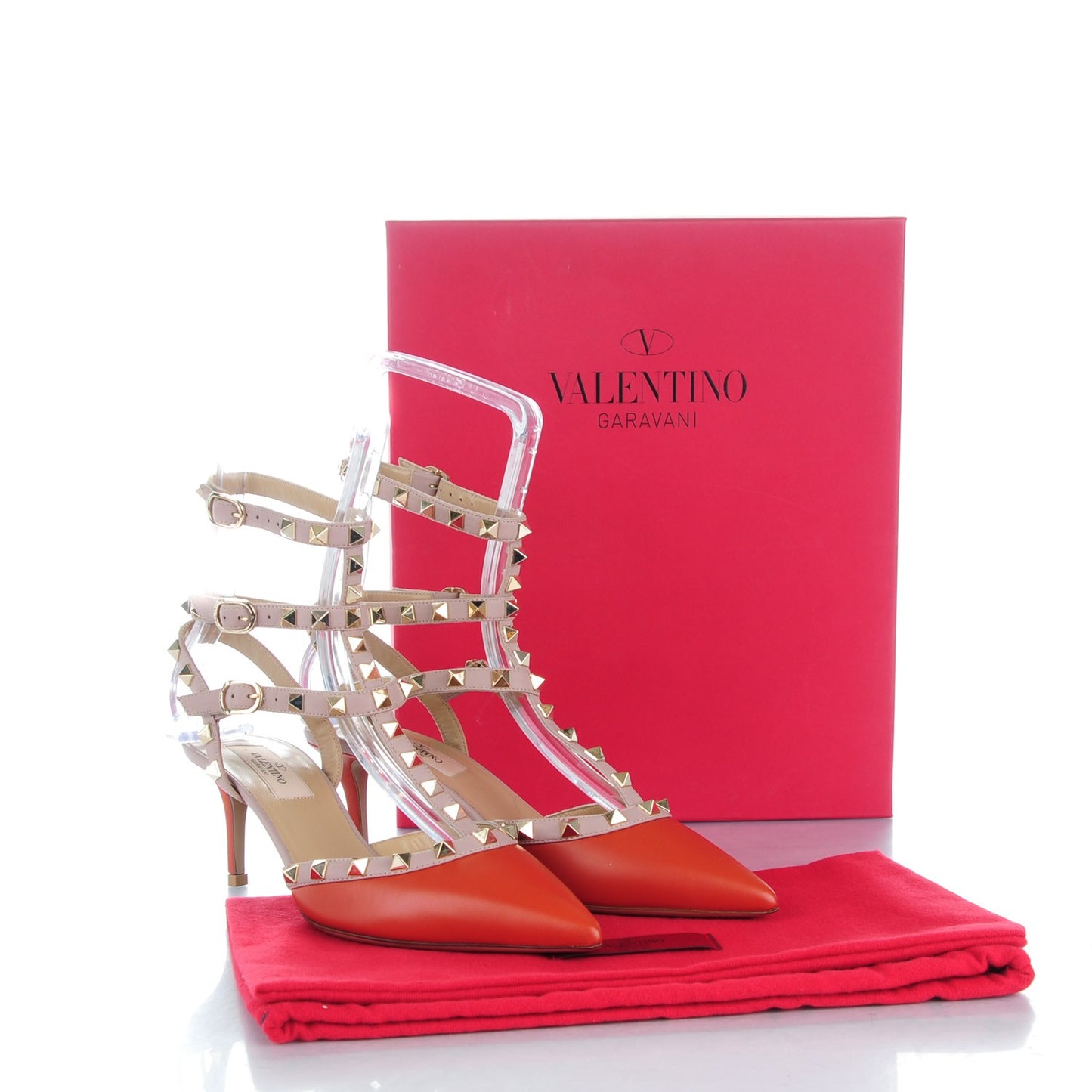 Nappa Rockstud Ankle Strap 65mm Pumps 37.5 English Red Poudre