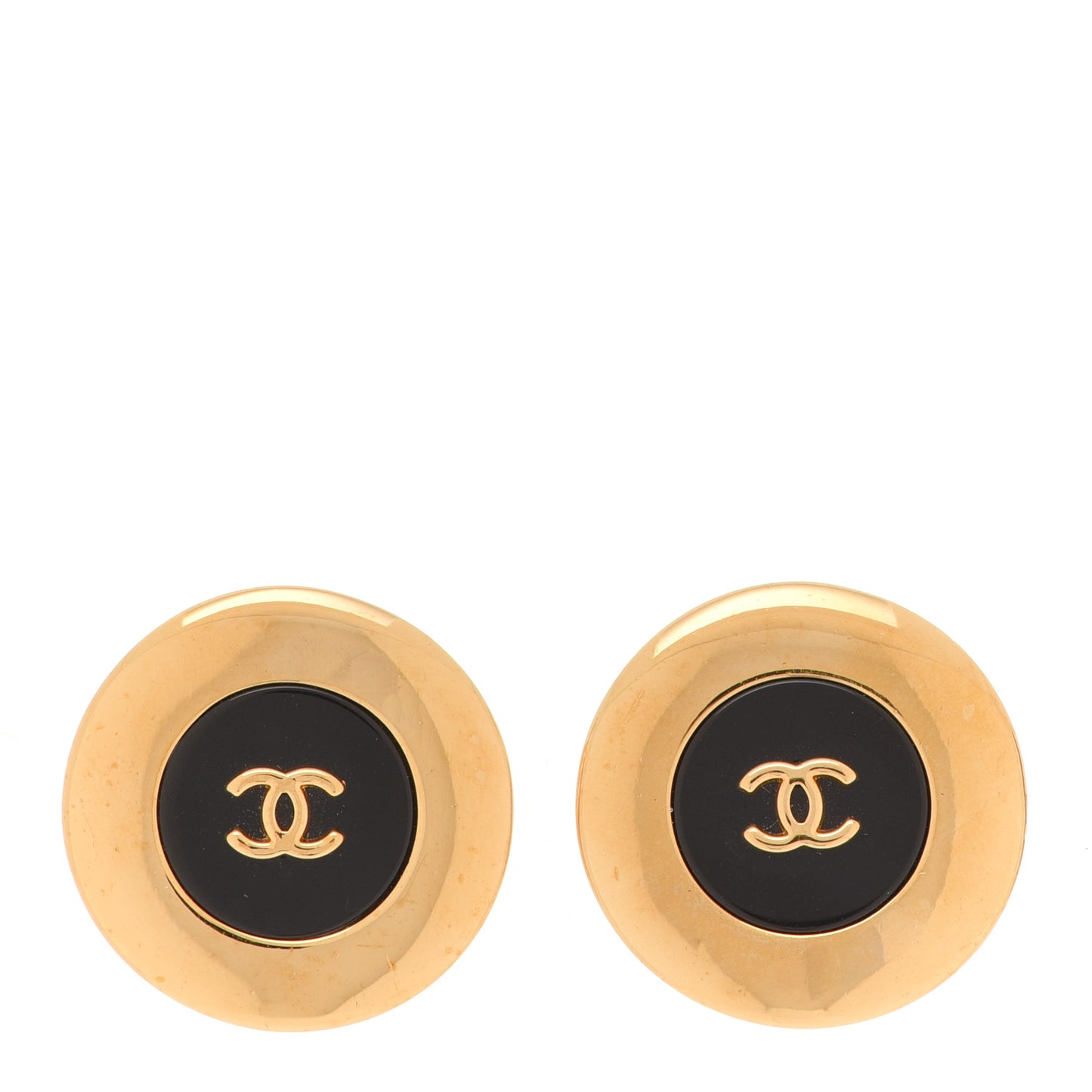 CC Round Clip On Earrings Gold Black