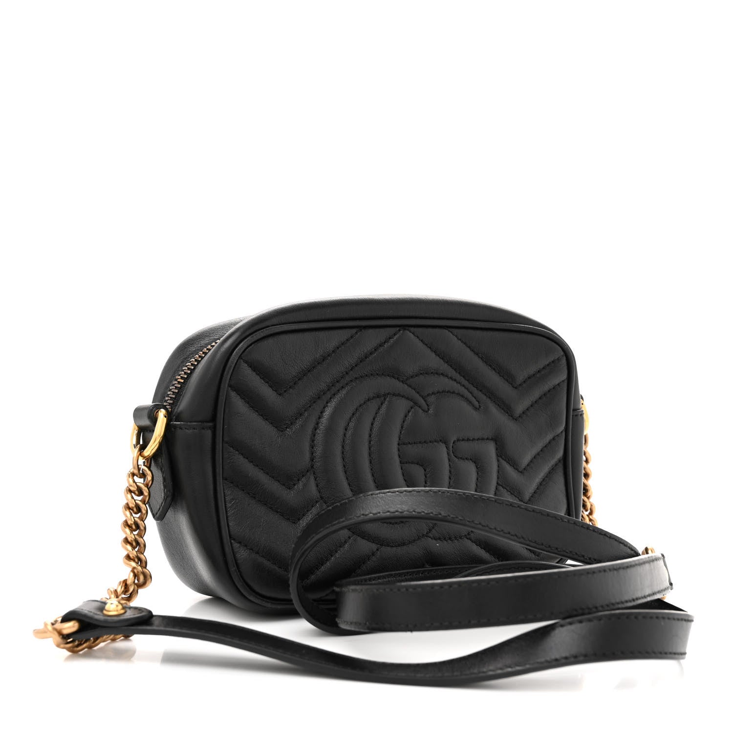 Gucci Calfskin Matelasse Mini GG Marmont Chain Shoulder Bag Black 3 of 11