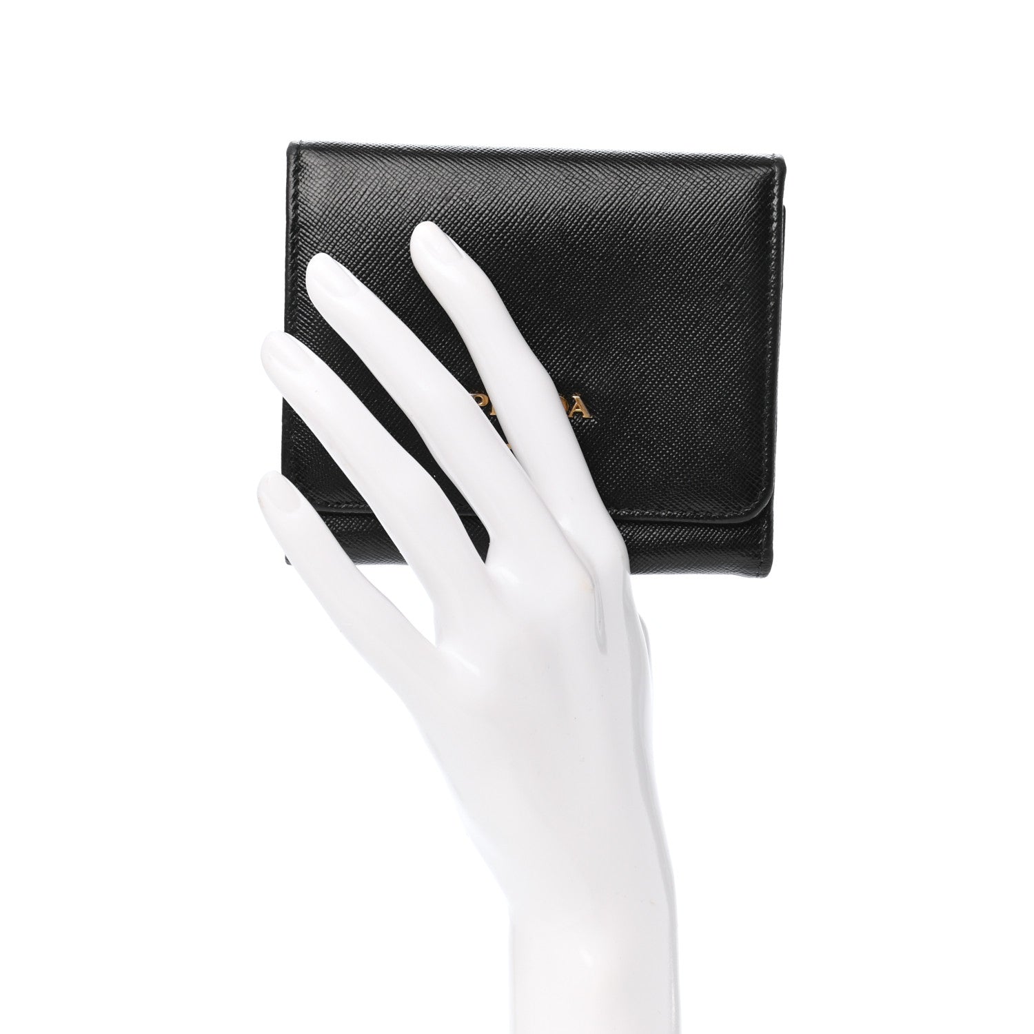 Prada Saffiano Metal Tri-Fold Wallet Black 2 of 8