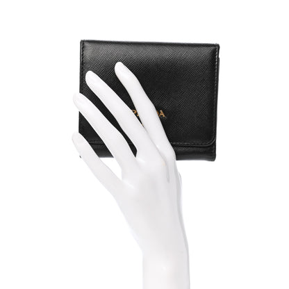 Prada Saffiano Metal Tri-Fold Wallet Black 2 of 8