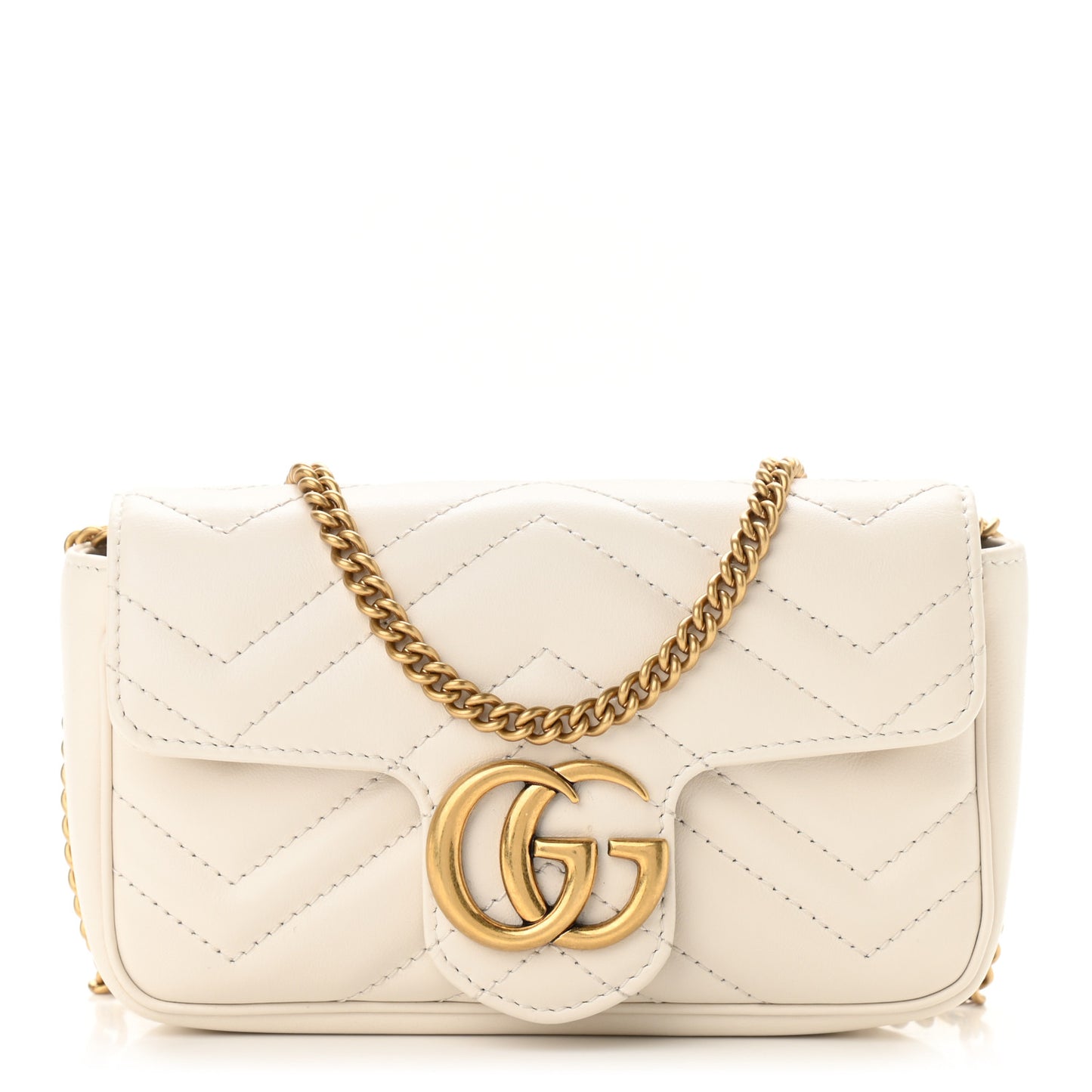 Calfskin Matelasse Super Mini GG Marmont Shoulder Bag White